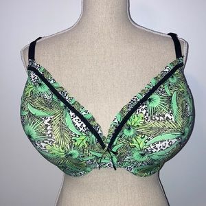 Rene Rofe Pure Beauty Underwire Bra Green & Black Foliage Animal Print 44 DD
